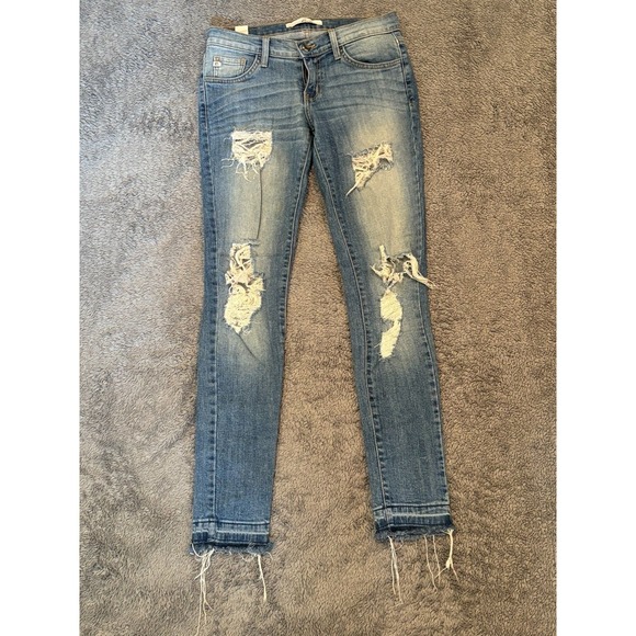 KanCan Denim - KanCan Jeans Womens 24 Skinny Mid Rise Denim Stretch Frayed Hem Light Wash